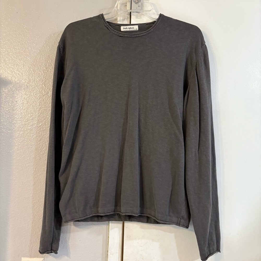 Emile Lafaurie Gray Cotton Long Sleeve Light Weight Sweater Mens Small Minimal